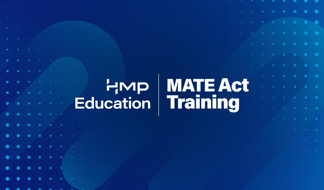 HMP Education and MATE Act Training logos against a solid blue background