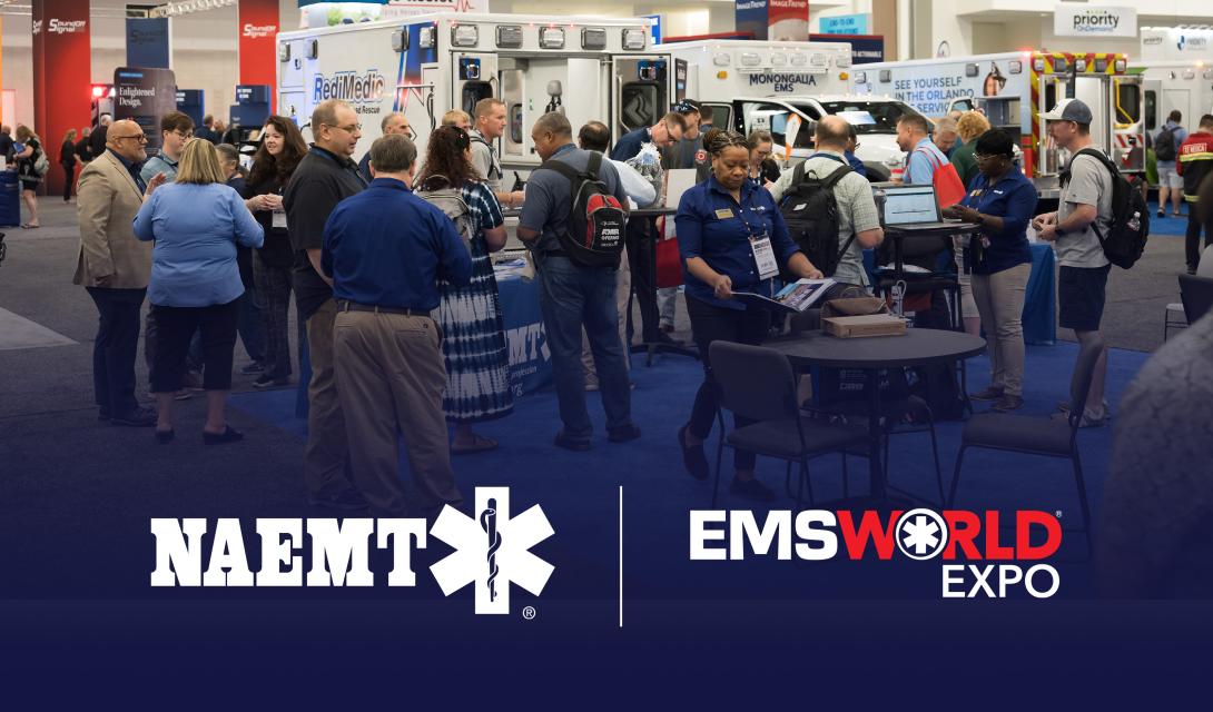 NAEMT and EMS World Expo logos and EMS providers at the 2024 event