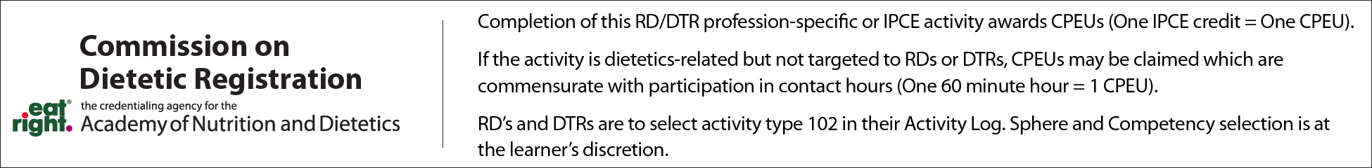 dietician credits