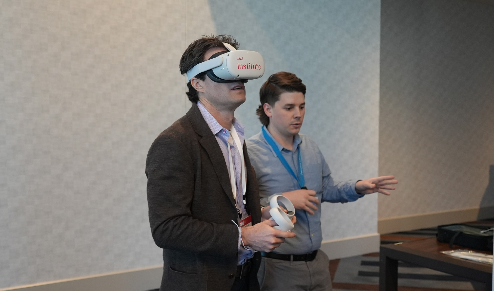 Attendees using virtual reality equipment