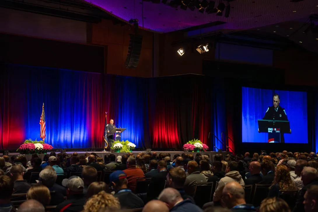 Image of Josh Hartman during the opening ceremony and keynote of EMS World Expo 2025.