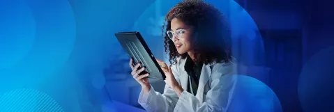 Blue background, image of an APP hard at work