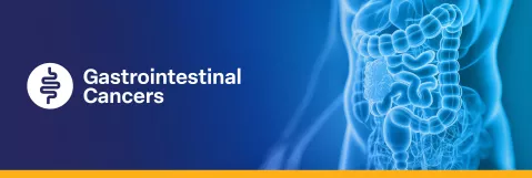 Blue background with logo for the Gastrointestinal Cancers program