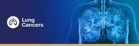 blue background with logo for the lung cancers program