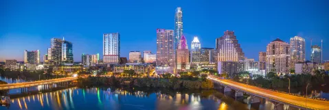 Image of the skyline of Austin, TX. 
