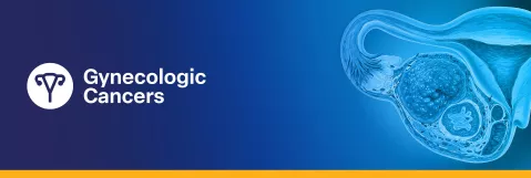 blue background with logo for the gynecologic cancers program