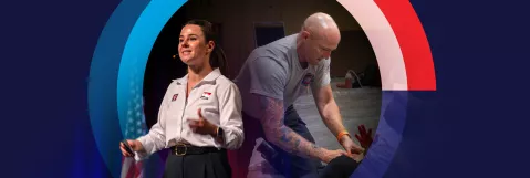 Image of speaker and hands on attendee at EMS World Expo 2025