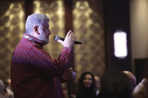 man speaking during session