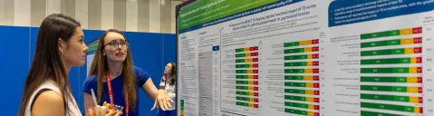 two women discussing their poster