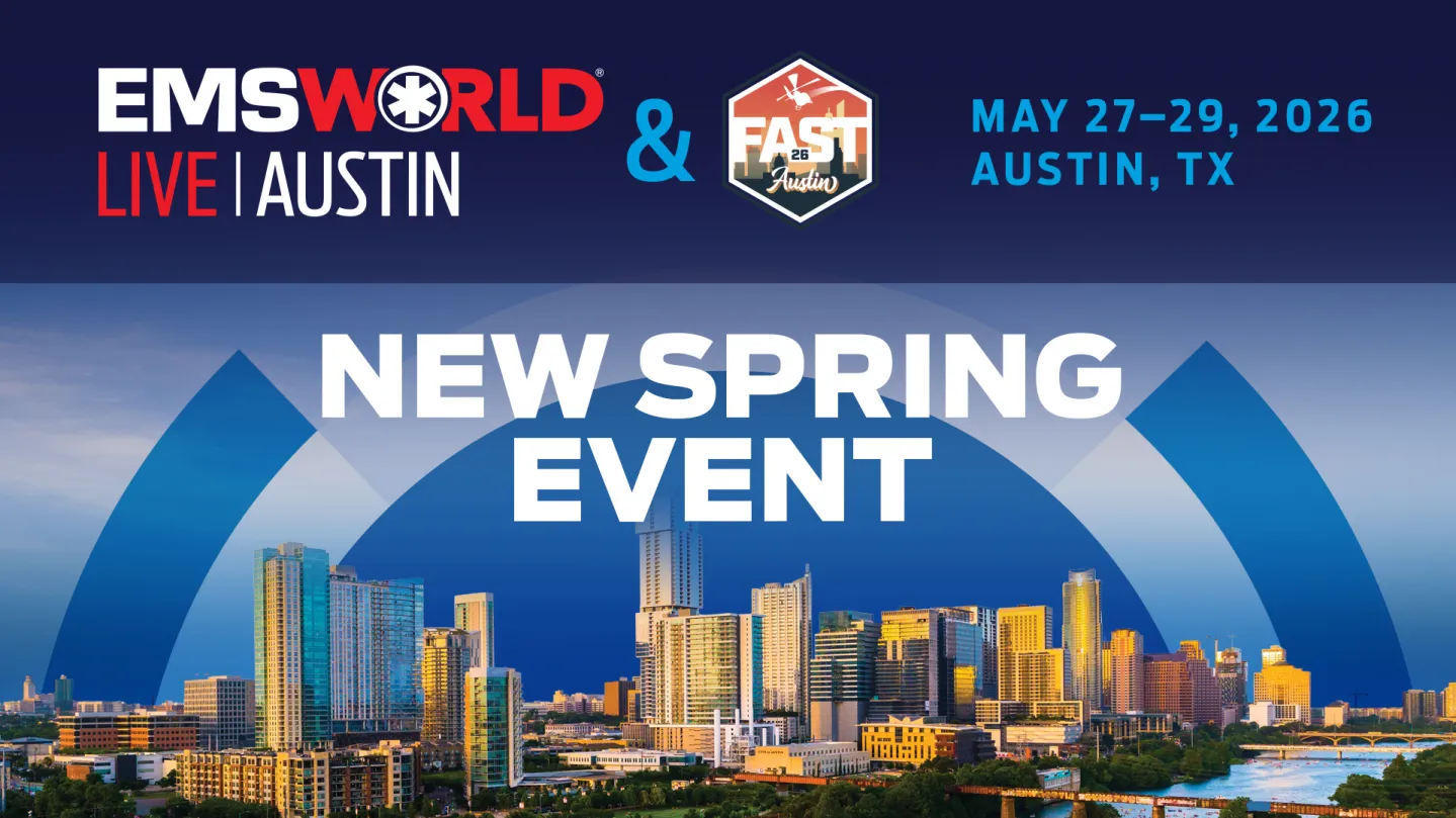 Banner image showing the EMS World Live: Austin and FAST26: Austin events over the Austin, TX, skyline