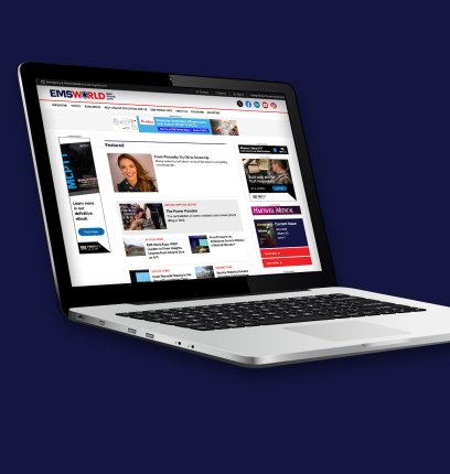 An image of the EMS World website on a laptop