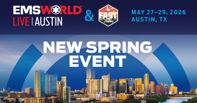Banner image showing the EMS World Live: Austin and FAST26: Austin events over the Austin, TX, skyline